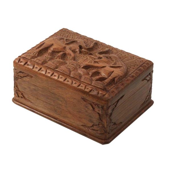 Handcrafted Kashmiri Walnut Wood Elephant Jewellery Box