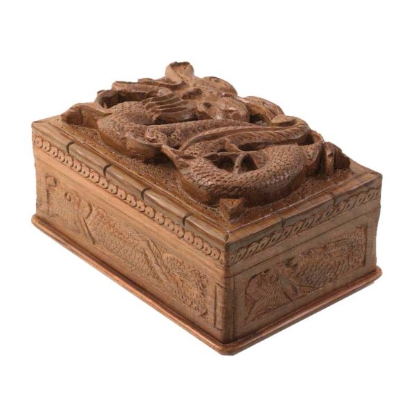 Kashmiri Handcrafted Dragon Art Walnut Wood Box