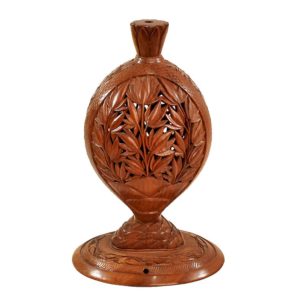 Handmade Floral Walnut wood Through Cut Orb lamp stand