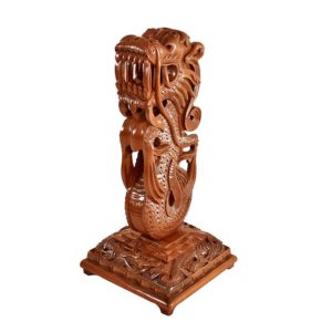 Handcrafted Walnut Wood Lion Dragon Lamp Stand